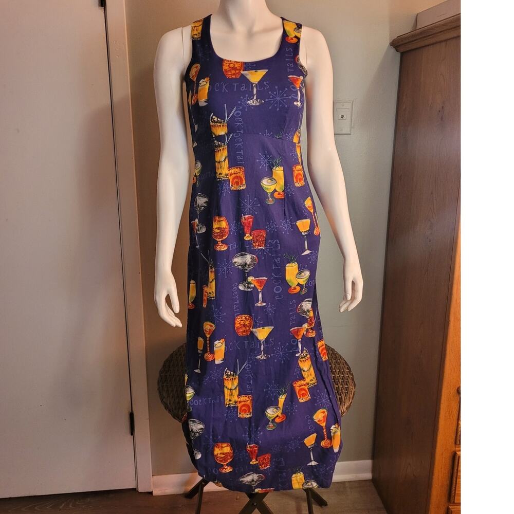 Vintage Hilo Hattie Hawaiian Cocktail Print Maxi Dress 4 Made Hawaii Kitsch